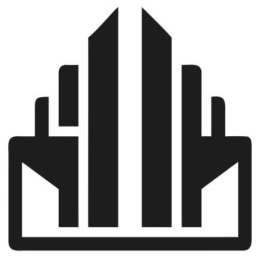 Modern bir binanın veya gökdelenin koyu gri siluet simgesini içeren vektör koyu renk. Çeşitli uygulamalar için uygun ölçeklenebilir tasarım.