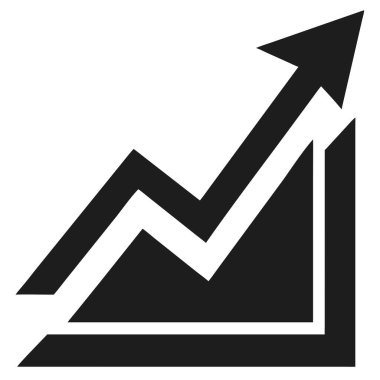 Koyu gri bir simge yukarı doğru eğimli bir çizgi grafiği gösterir, yukarı bakan keskin bir ok büyümeyi sembolize eder..