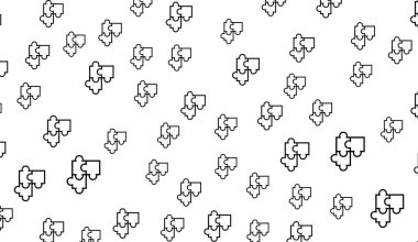 Beyaz arkaplandaki siyah çizgili yapboz parçaları takım çalışmasını sembolize eder.