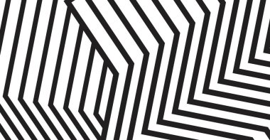 Bu siyah ve beyaz geometrik desen, modern grafik kaynakları için ideal, dinamik, görsel olarak çarpıcı bir bileşim yaratan kalın, keskin çizgiler ve açısal şekiller içerir.