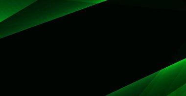 Dinamik soyut yeşil parlayan çizgiler ve geometrik şekiller fütüristik bir karanlık arkaplan yaratıyor, teknoloji, iş veya oyun sunumları ve dijital tasarımlar için ideal