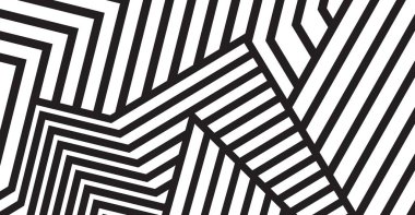 Cesur siyah ve beyaz çizgilerin yer aldığı dinamik soyut geometrik desen karmaşık, açısal bir tasarım oluşturuyor, çağdaş arka planlar, dijital sanat veya grafik tasarım projeleri için mükemmel..
