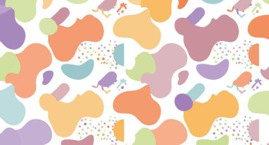 Yumuşak ve renkli soyut bir desen organik kütle şekilleri ve dağınık benekler modern arka planlar, tekstil veya yaratıcı projeler için mükemmel.