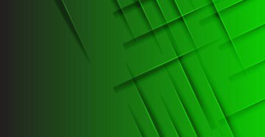 Canlı yeşil eğimli soyut arkaplan, üst üste binen geometrik şekiller ve keskin gölgeler, teknoloji sunumları, iş siteleri veya dijital sanat eserleri için mükemmel.