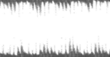 Dinamik düzensiz noktalı bantlarla soyut mavi pixelated yarım ton desen, negatif alanı olan modern bir doku yaratmak, teknoloji, müzik veya dijital sanat tasarımı için ideal