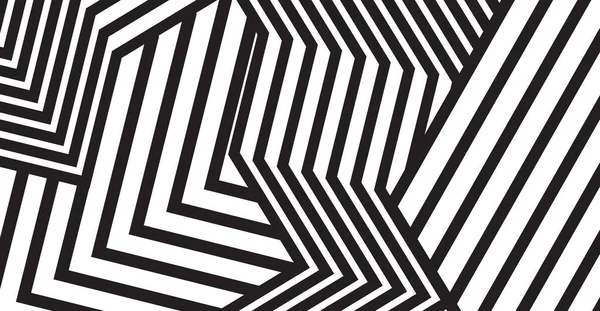Sivri açılı çizgileri ve kesişen geometrik şekilleri olan modern siyah ve beyaz desen, çağdaş grafik tasarım arka planlar ve dijital sanat için dinamik bir optik illüzyon yaratır.