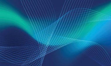 Soyut mavi ve yeşil dalgalar hassas beyaz çizgilerle iç içe geçerek teknoloji, iletişim ya da modern tasarım kavramları için uygun dinamik, akışkan bir model oluşturur.