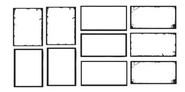 Siyah Resim Çerçeveleri, dikdörtgen kenarlıklar, grunge ögeleri, dekorasyon, günlük, yapıştırma defteri için fotoğraf şablonları.