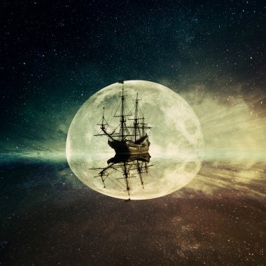 ghost ship moonlight clipart