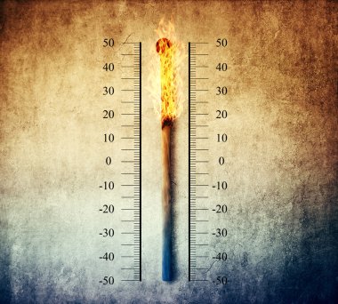 matchstick thermometer in flame clipart