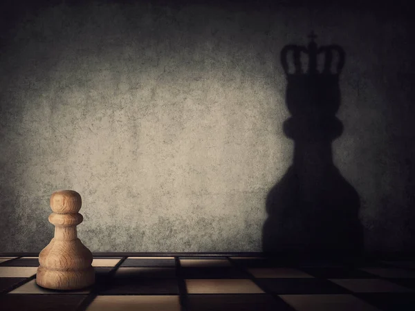 Surreal Transformation Pawn Chess Piece Powerful King Queen Motivation Self — Stock Photo, Image