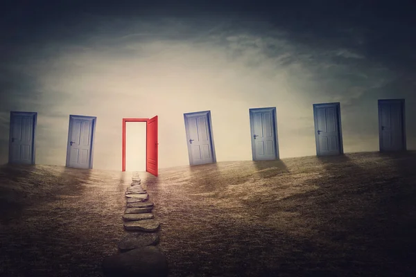 Decisive Choice Concept Choose Right Door Future Success Mysterious Surreal — Stock Photo, Image