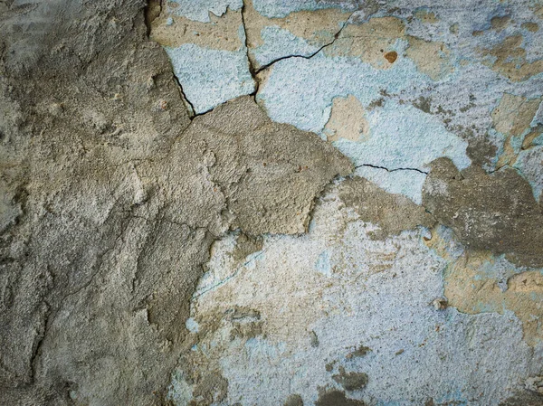 Parede Concreto Desgastado Rachado Mantida Através Tempo Com Cal Azul — Fotografia de Stock
