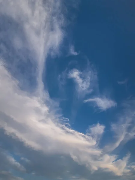 Panoramic Cloudscape Scene Blue Sky Fluffy White Clouds Aerial Composition — 图库照片