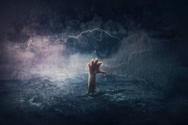 Denizde boğulan bir kol. Fırtınalı bir havada okyanusa batan bir insanın gerçek üstü ve dramatik sahnesi. Risk durumlarında insanların yardıma ihtiyacı vardır. Umutsuzluk, depresyon ve başarısızlık metaforu