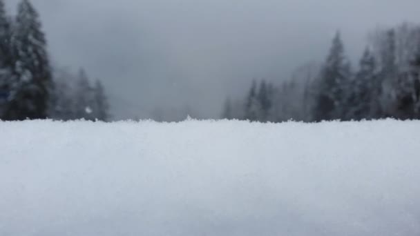 Wonderful Winter Scene Snow Falling Focus Frosty Fence Funicular Cable — Stock Video