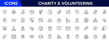 Gönüllü olmak ve hayır kurumlarının web simgeleri. Bağış, donör, doktor, bakım, yardım, destek, koleksiyon Vektörü illüstrasyonu.