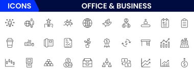 Ofis ve İş Hattı ikonları koleksiyonu. Büyük UI simgesi düz dizayn edildi. İnce taslak simgeler paketi. Vektör illüstrasyonu