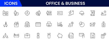 Ofis ve İş Hattı ikonları koleksiyonu. Büyük UI simgesi düz dizayn edildi. İnce taslak simgeler paketi. Vektör illüstrasyonu