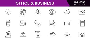 Ofis ve İş Hattı ikonları koleksiyonu. Büyük UI simgesi düz dizayn edildi. İnce taslak simgeler paketi. Vektör illüstrasyonu