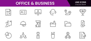 Ofis ve İş Hattı ikonları koleksiyonu. Büyük UI simgesi düz dizayn edildi. İnce taslak simgeler paketi. Vektör illüstrasyonu