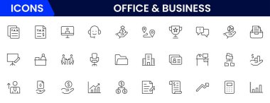 Ofis ve İş Hattı ikonları koleksiyonu. Büyük UI simgesi düz dizayn edildi. İnce taslak simgeler paketi. Vektör illüstrasyonu