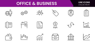 Ofis ve İş Hattı ikonları koleksiyonu. Büyük UI simgesi düz dizayn edildi. İnce taslak simgeler paketi. Vektör illüstrasyonu