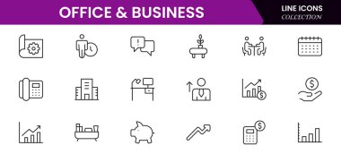 Ofis ve İş Hattı ikonları koleksiyonu. Büyük UI simgesi düz dizayn edildi. İnce taslak simgeler paketi. Vektör illüstrasyonu