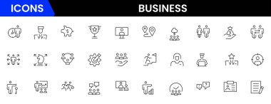 İş ve Finans web simgeleri aynı hizada. Para, banka, bağlantı, bilgi. Simge koleksiyonu. Vektör illüstrasyonu.