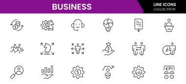 İş ve Finans web simgeleri aynı hizada. Para, banka, bağlantı, bilgi. Simge koleksiyonu. Vektör illüstrasyonu.