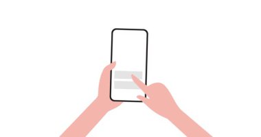 Canlandırma el ele tutuş telefonu izole edilmiş beyaz arkaplan