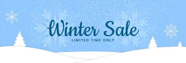 Kış sancak şablonu. Kış promosyonu için kar mavisi arka plan. Vektör illüstrasyonu