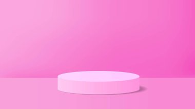 Soyut pembe ürün görüntüleme arkaplanı 3D silindir işleme kaidesi podyumu. Ürün sunumu için pembe minimal oda sahnesi. Geometrik platform vektörü