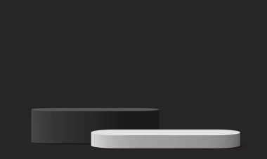 3D ürün podyumu arka planı. Geometrik kaidesel sahne tasarımı. Ürün gösterisi için minimum platform. Vektör illüstrasyonu