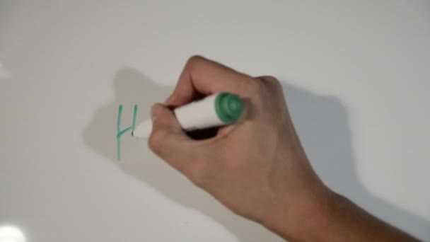 Männliche Hand schreibt alles Gute zum Geburtstag auf weiße Tafel — Stockvideo