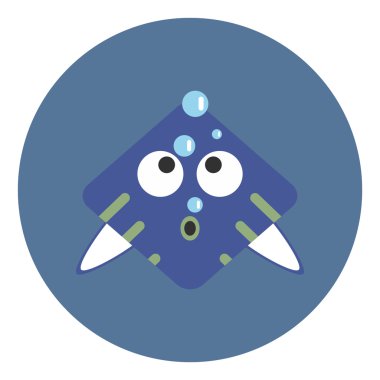 Düz renkli arka plan karikatür balık tasarım vektör simgesi