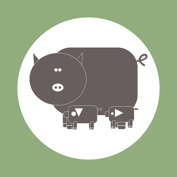 Vector icon in flat design on colorful background pig family — Stock Vector