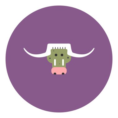 Renkli arka plan boğa yüz üzerinde düz tasarım vektör simgesi