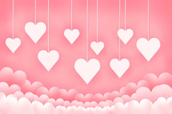 Wolken aus rosa Herzen. Fliegende Herzen in der Luft auf rosa Hintergrund. Hintergrundkonzept zum Valentinstag. — Stockvektor