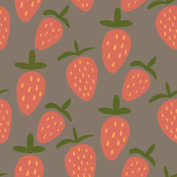 Naadloos patroon met aardbeien, met de hand getekend, doodle stijl — Stockvector