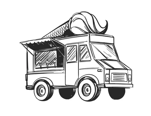 Camioneta de helados. Icono dibujado a mano ilustración vectorial. Transporte para la venta de helados — Vector de stock