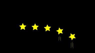 Beş yıldızlı derecelendirme animasyonu, geri bildirim, eleştiriler, müşteri memnuniyeti veya derecelendirme değişikliklerini temsil ediyor. İş, pazarlama ve gözden geçirmeyle ilgili içerik için ideal.