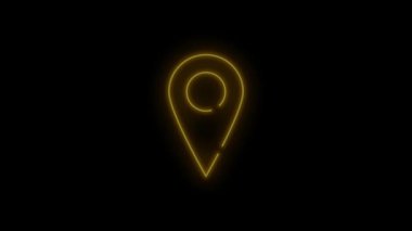 Parlayan neon lokasyon pin animasyonu titreşen ve kaybolan bir efektle. GPS navigasyon, haritalar, fütüristik UI ve UX tasarımları, siber punk arayüzleri ve seyahat temalı görseller için mükemmel.
