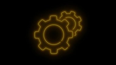 Canlandırılmış neon çark veya dişli simgesi sistem ayarları, yapılandırma ve teknik ayarlar. UI ve UX, uygulamalar ve teknoloji projeleri için ideal.