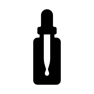 Ampullü ve damlacıklı bir damlanın siyah siluet simgesi. Düzenlenebilir, laboratuvar uygulamaları için temiz düz tasarım, tıbbi bilgi grafikleri ve dijital tasarım markalaşması.