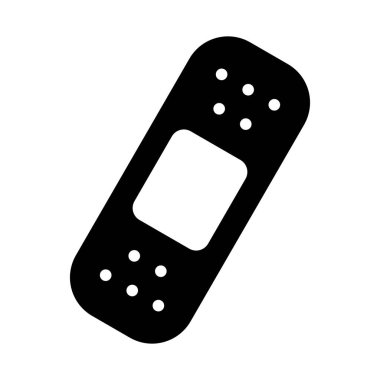 Yuvarlak uçlu ve merkezi bloknotlu çapraz yapıştırıcı sargının siyah siluet simgesi. İlk yardım görselleri ve sağlık bilgi grafikleri için düz, minimal tasarım.