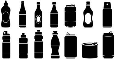 Soda kutuları, su şişeleri ve içecek ambalajı da dahil olmak üzere çeşitli içecek kapları içeren şişe ve teneke kutular. Paketleme tasarımı, markalaşma ve yiyecek ve içecek kavramları için mükemmel..