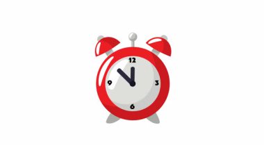 Animasyon kırmızı alarm saati saat 12 yönünde. Zaman yönetimi, aciliyet, atamalar, son teslim tarihi, başlama zamanı veya geri sayım gibi kavramlar için ideal. Alfa Kanalı. 4K video