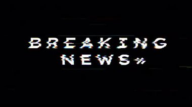 Siyah arkaplan üzerindeki Glitch metin Breaking News animasyonu, dijital ortam, teknikle ilgili tasarımlar için ideal, 4k video