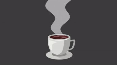 Canlandırılmış sıcak kahve fincanı, alfa kanalı, döngü. 4K video